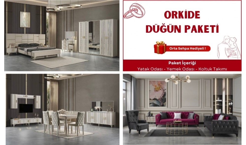 Orkide Düğün Paketi (Yüzler MDF Kasa Suntalem Malzemeden Üretilmiştir)