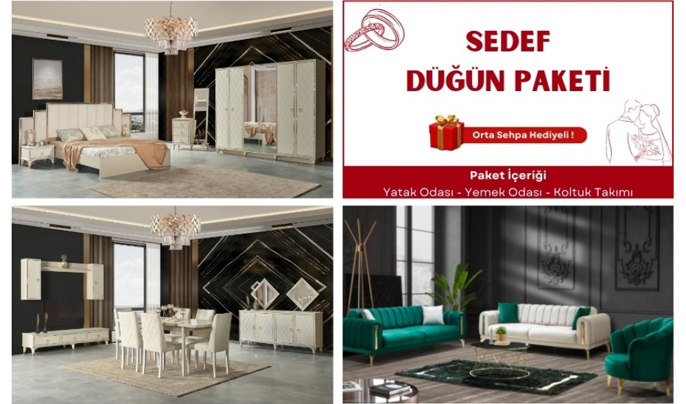 SEDEF DÜĞÜN PAKETİ Sedef Yatak Odası  Kapaklar %100 MDF (Kasa Suntalem Malzemeden Üretilmiştir)